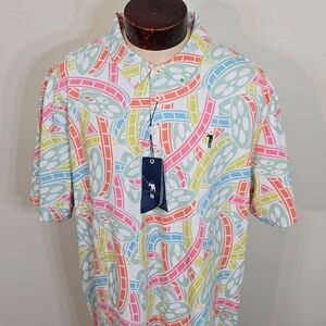 William Murray Golf Mens Movie Reels XL White Pink Short Sleeve Golf Polo New